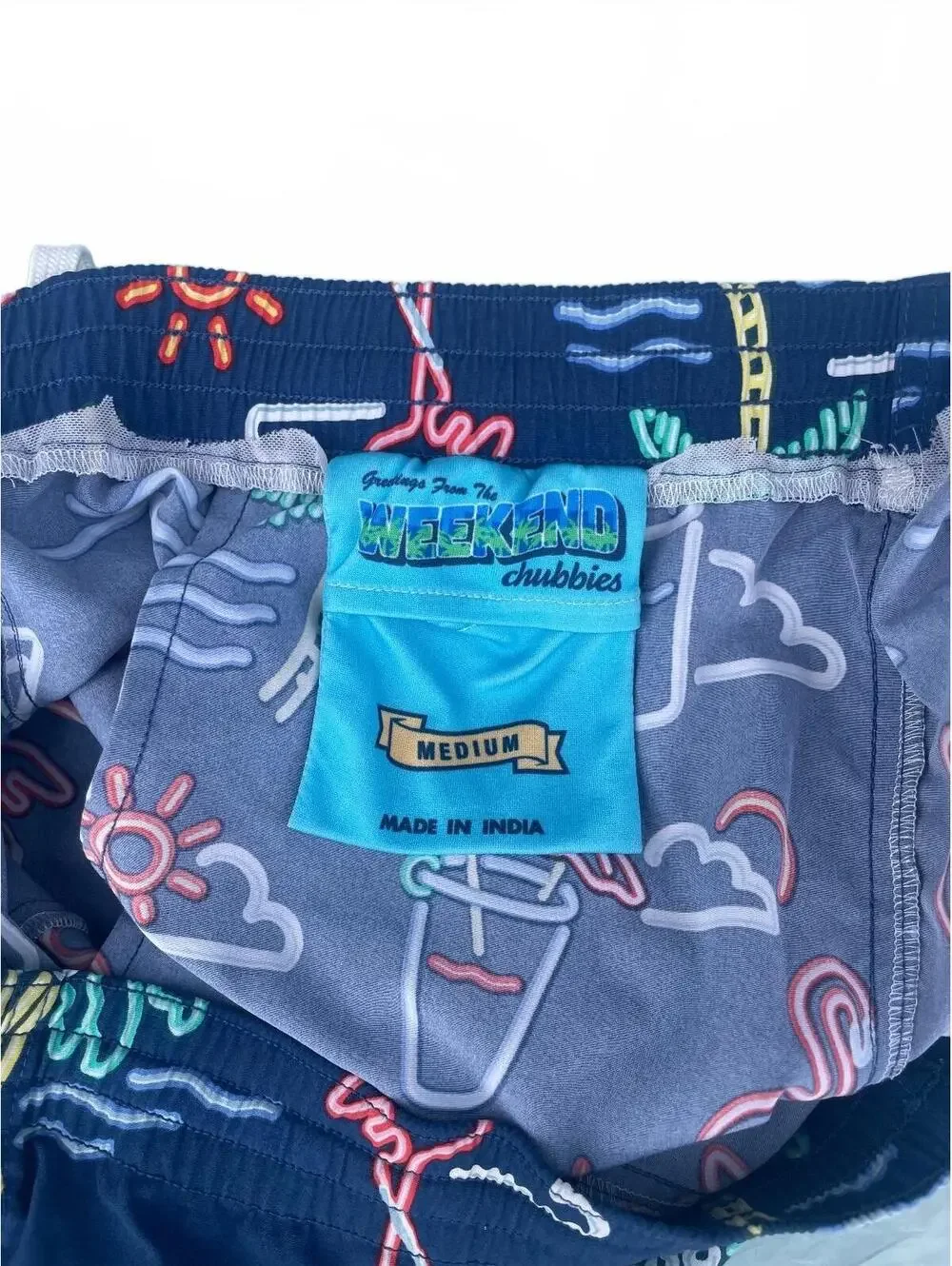 Chubbies Medium Men's Swim Trunks with Neon Flamingo and Palm Tree Print